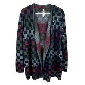 Soft by FDJ French Dressing checker board open cardigan sweater medium